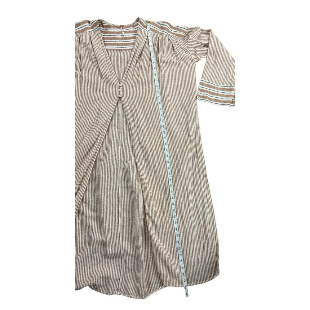 Free People Cotton Linen Blend Cardigan Duster Women's XS Brown White Stripes